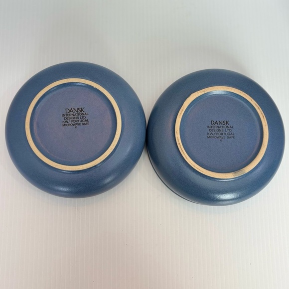 Dansk Mesa Soup Cereal Bowl 6" Sky Blue Stoneware Pottery Brown Rim Lot of 2 - Picture 2 of 6